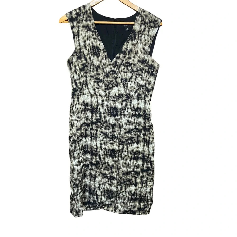 Ann Taylor Silk Blend Paint Strokes Print Plunge Sheath Midi Dress‎ Size 6